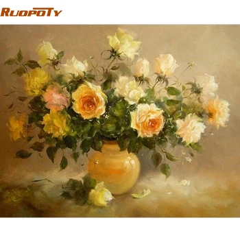 

RUOPOTY Frame Yellow Flowers DIY Painting By Numbers Acrylic Paint On Canvas Paint By Numbers Unique Gift Home Wall Art Decor