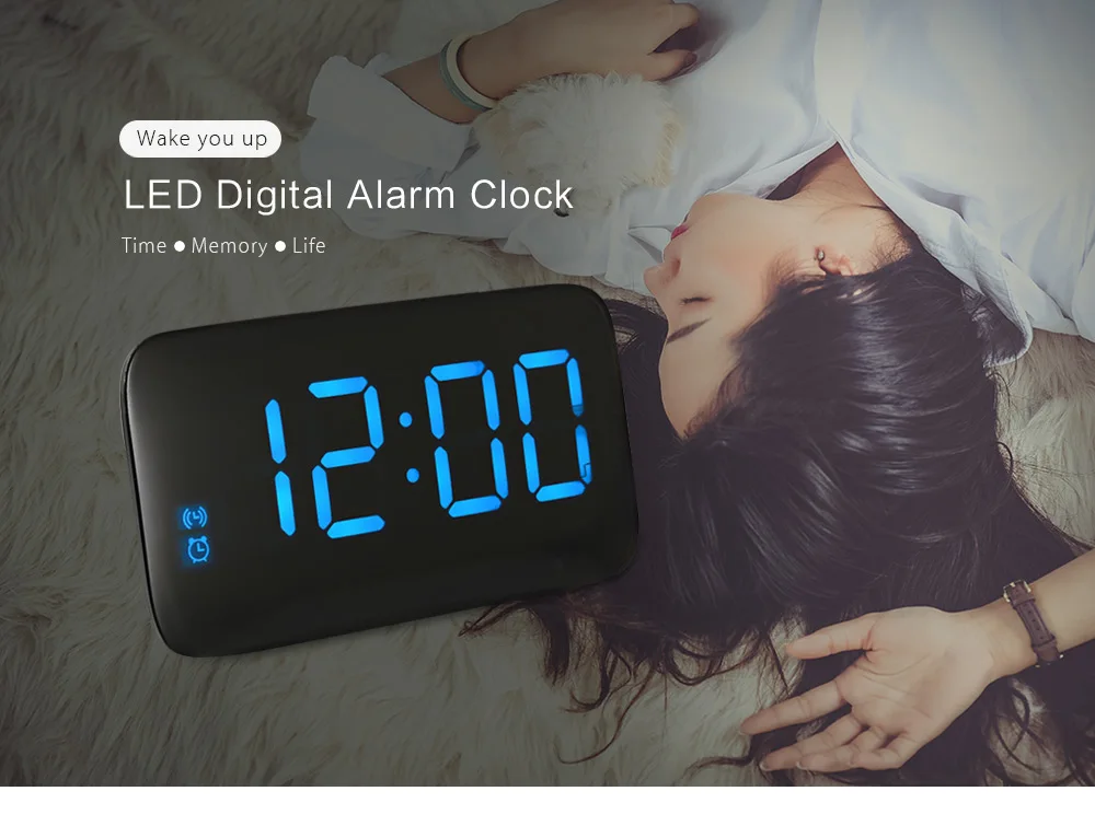 Simple Design Alarm Clock Large LED Display with Voice Control