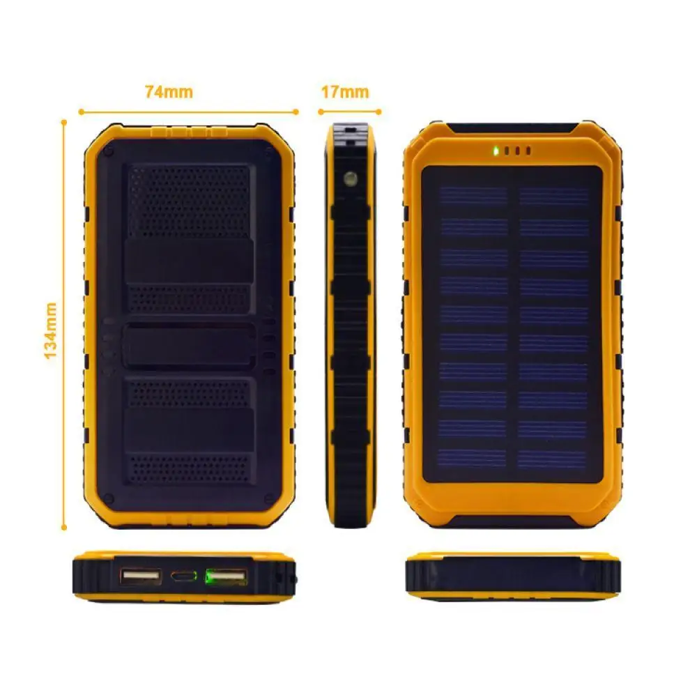 New Power Bank 20000mAh Solar Powerbank Extreme MobilePhone Pack Dual USB LED External Battery Pack for iPhone Xiaomi Samsung