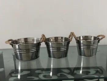 

S/3 Ice Buckets Tin Pot Stainless Steel Pail Metal Buckets Silvery Container Metal Box storage Buckets