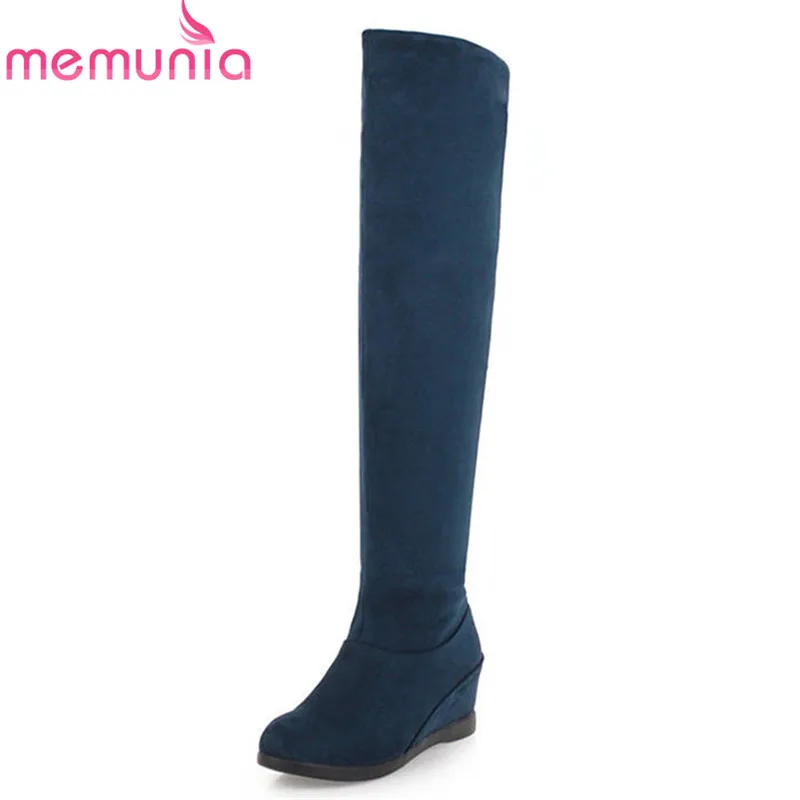 

MEMUNIA 2020 new fashion wedges high heels boots women thigh high over the knee boots slip on flock elegant autumn winter shoes