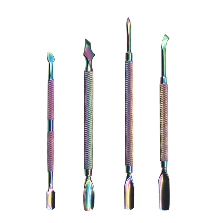 

Gradient Color 4 Styles Stainless Steel Cuticle Pusher Remover With Different Shape Function High Quality Nail Art Tool LAF
