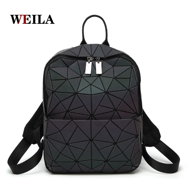 

2018 Luminous Women Backpacks Fashion Girl Daily Backpack Female Geometry Package Sequins Folding bagpack Bags Mini School Bag