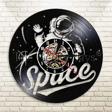 Reloj de pared de habitación espacial de 1 pieza, reloj de vinilo clásico con diseño de astronauta, reloj decorativo hecho a mano, regalo para ASTRONAUTA