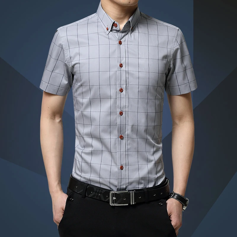 Мужская одежда новая рубашка Летняя Camisa Masculina модная деловая клетчатая рубашка повседневная с коротким рукавом Классическая мужская рубашка 5XL