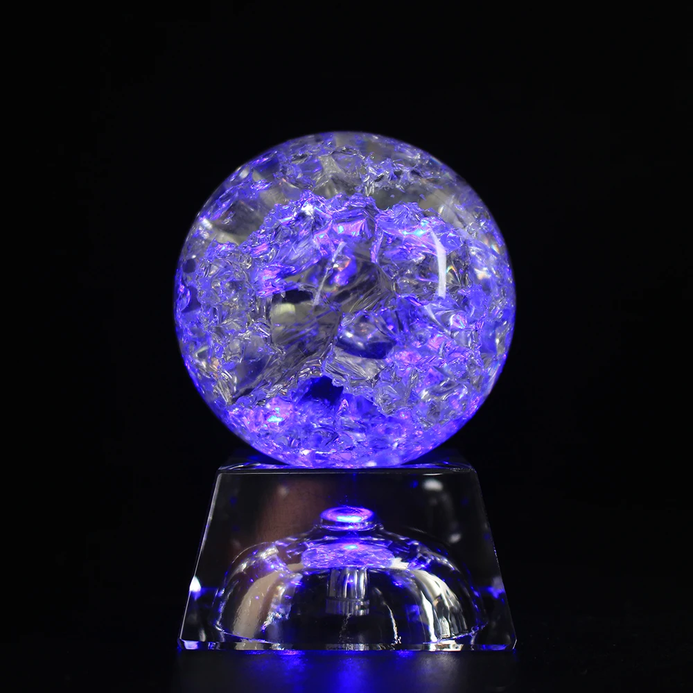 60/80MM Cracked Ice Crystal Decorative Ball With Base Glass Ball Crafts Home Decoration