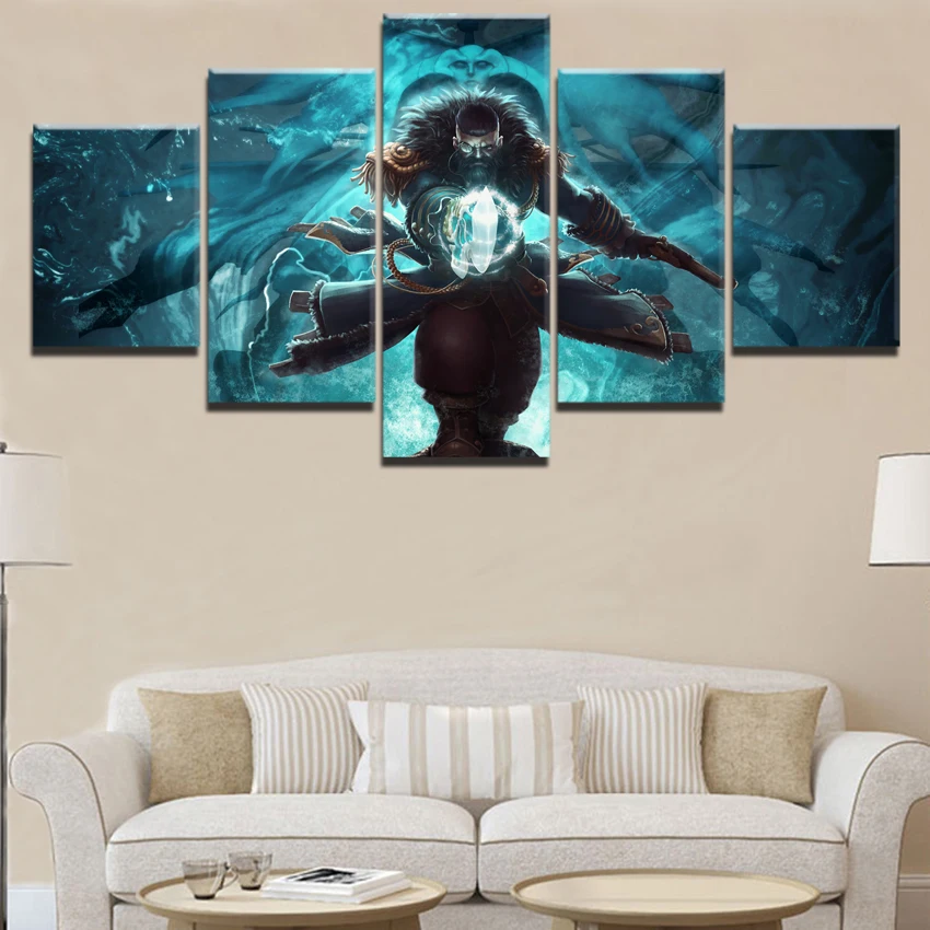  5 Panel Canvas Print Game Poster DotA 2 Kunkka Pirate Ship Sword Weapon Wall Art Home Decor Canvas 