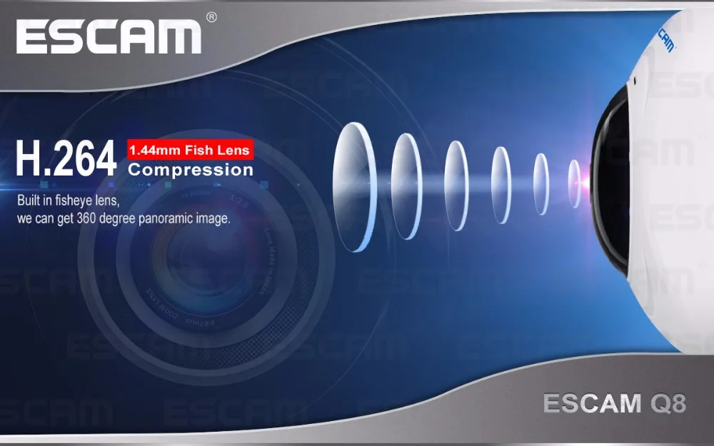 ESCAM Q8 HD 960P 1.3MP 360 градусов панорамный монитор рыбий глаз wifi ИК Инфракрасная камера с двухсторонним аудио/детектор движения Макс 128G