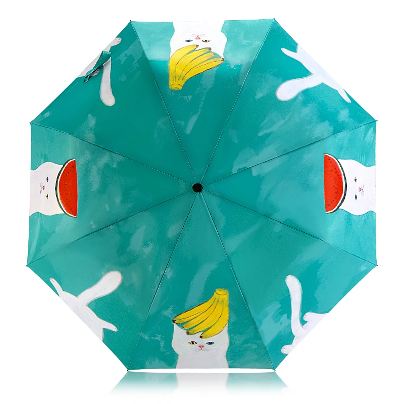 

Cute Cat Three Folding Umbrella For Oil Painting Women Anti-UV Sunscreen Parasol Fashion Cat Fruit Windproof Rain Umbrellas