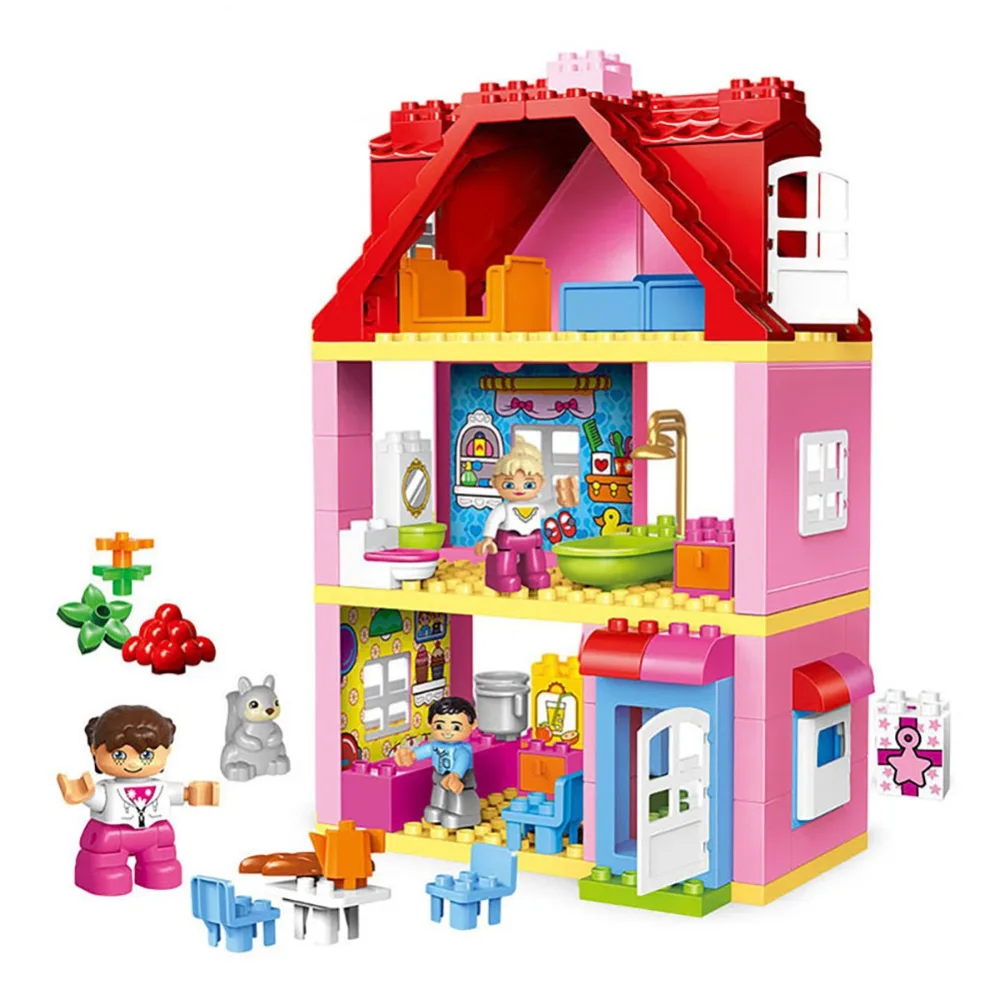 

Legoingly Duploed Diy Big Size Girl Friends series Pink Villa Building Blocks playmobil Toy For Children Compatible Legoings 45