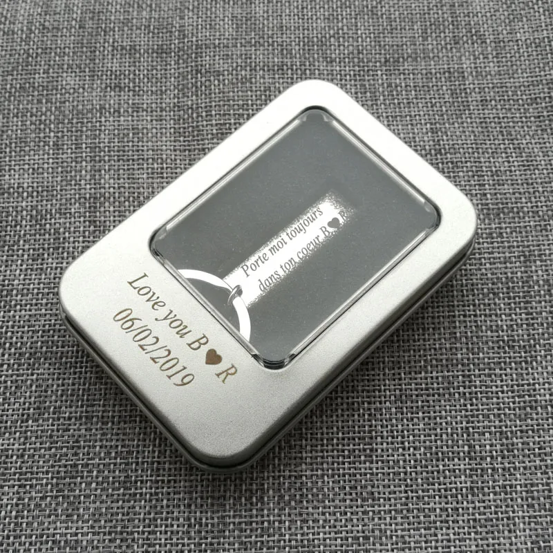 Personalized Your Name Text Laser Engraved Silver Metal Gifts Tin Box Pendant Case For Ring Necklace Keychain Watch watch storage box