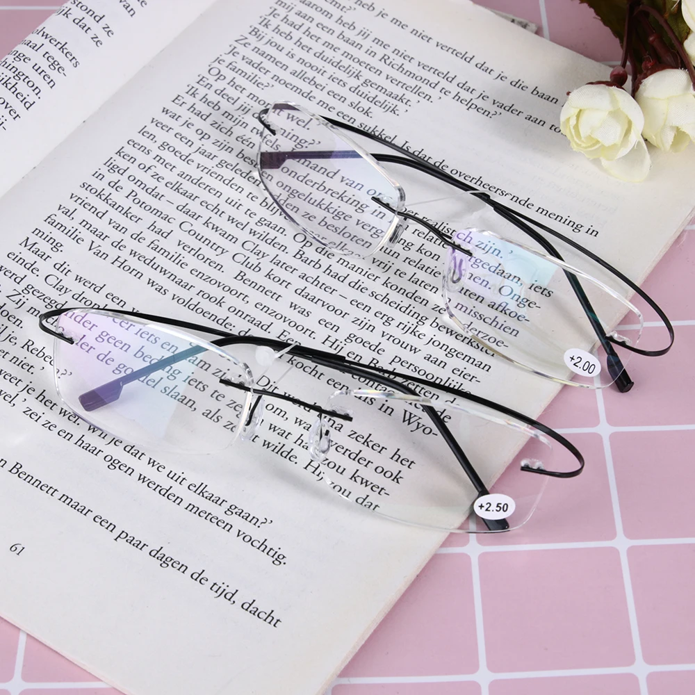 1PC Ultralight Titanium Rimless Rectangular Reading Glasses Memory Titanium Spectacles Eyeglass Elder Health Care Tools