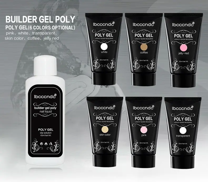 

45ML IBCCCNDC Poly Gel Nail Liquid Gel Polish Varnish Thick Jell Gel Silp Solution Odorless Alcohol Substitutes PolyGel Kit