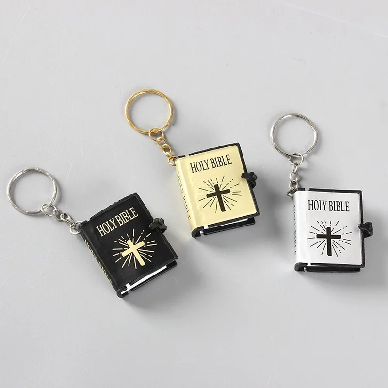

1 Pcs English Version Small Size Holy Bible Key Chain Book Keychain Christian Jesus Key Ring Gift Prayer God Bless