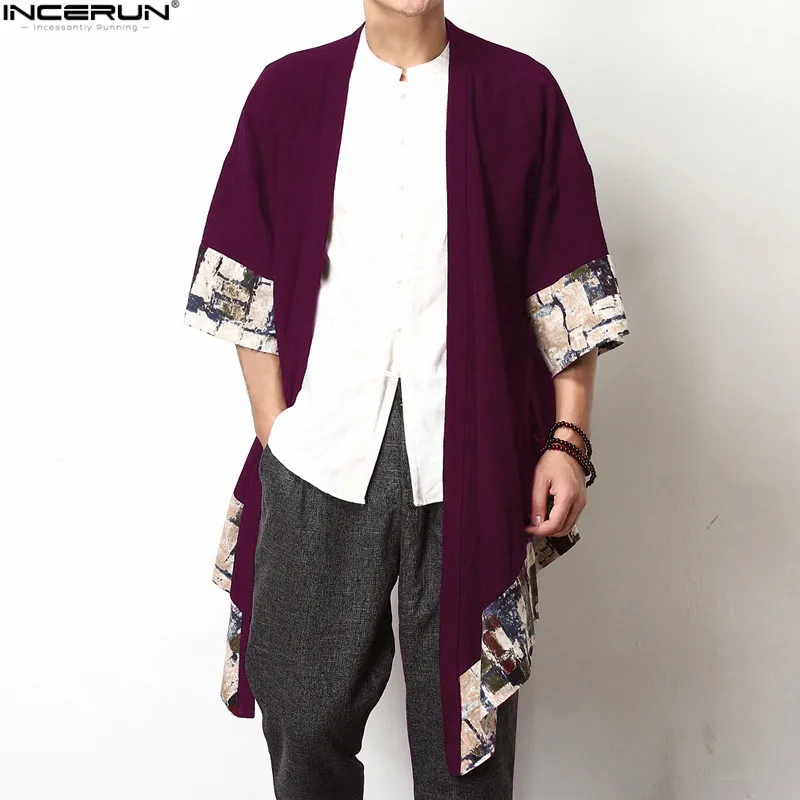 

Chinese Style Floral Coat Cardigan Men Wide-Waisted Three Quarter Open Stitch Jackets Plus Size S-5XL Trench Hiphop INCERUN