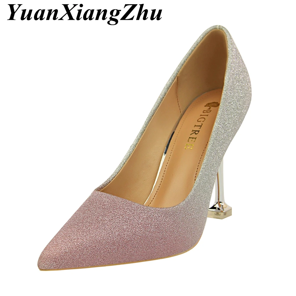 

Fashion Crystal Sexy Women High Heels 2018 New 9.5CM Thin Heel Shallow Mouth Woman Pumps Shiny Wedding Ladies Party Shoes