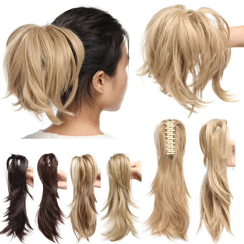 

SNOILITE 12" Hair Piece Claw on Ponytail Synthetic Hair Clip In Hair Extensions Hairpiece Pony Tail Bendable tail hair for women