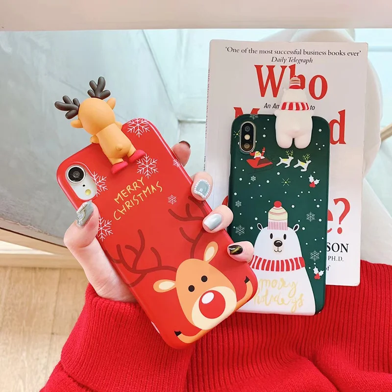 

Cartoon Christmas Phone Case For iPhone 6 6S 7 8 Plus X XS XR XS Max Deer & Snowman Soft TPU mobile Phone Back Cover Cases shell