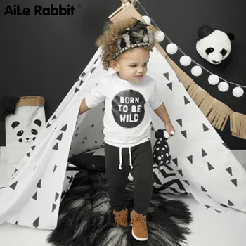 

Aile rabbit 2018 boys wear Born to be wild children's letter T-shirt trousers two-piece suit