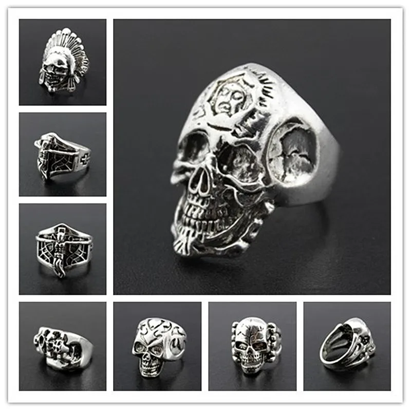 Wholesale 30Pcs  Black Alloy Skull Pattern Gothic Punk Unisex ring Jewelry Rings 