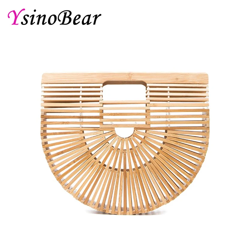 YsinoBear Hollow Out Bag Women Bamboo Handbags Top Handle Bags Female Causal Totes Clutch Handmade Beach Bags Half Moon Wood Bag lovevook women handbags bamboo top handle summer hollow beach bag female casual tote bags ladies half moon handbag natural 2018