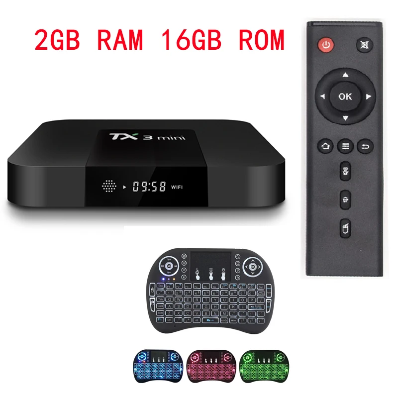 TX3 mi ni Android 7 1 Smart tv BOX 2 Гб 16 Amlogic S905W четырехъядерный комплект верхней коробки H.265 4 K