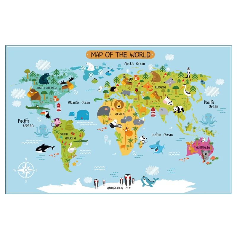 

Carton World Map Poster Size Wall Decoration Large Map of The World 100x59 Waterproof canvas map Children's Bedroom Decoration