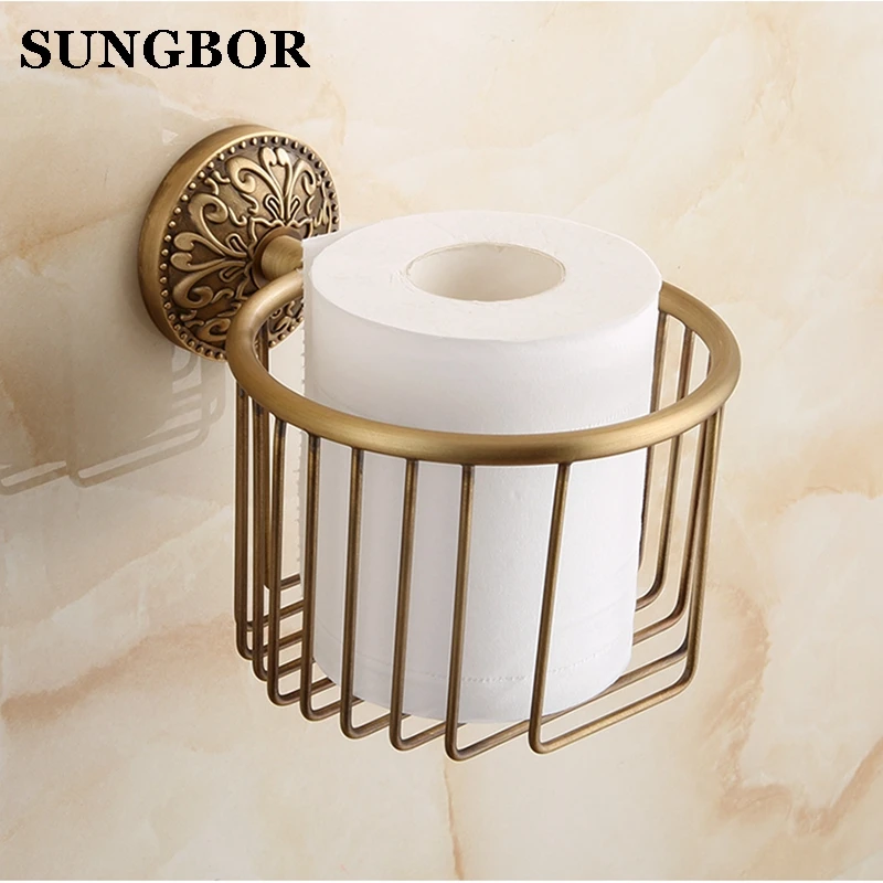 European Art Antique Brass Bathroom Toilet Paper Tissue Holder Wall