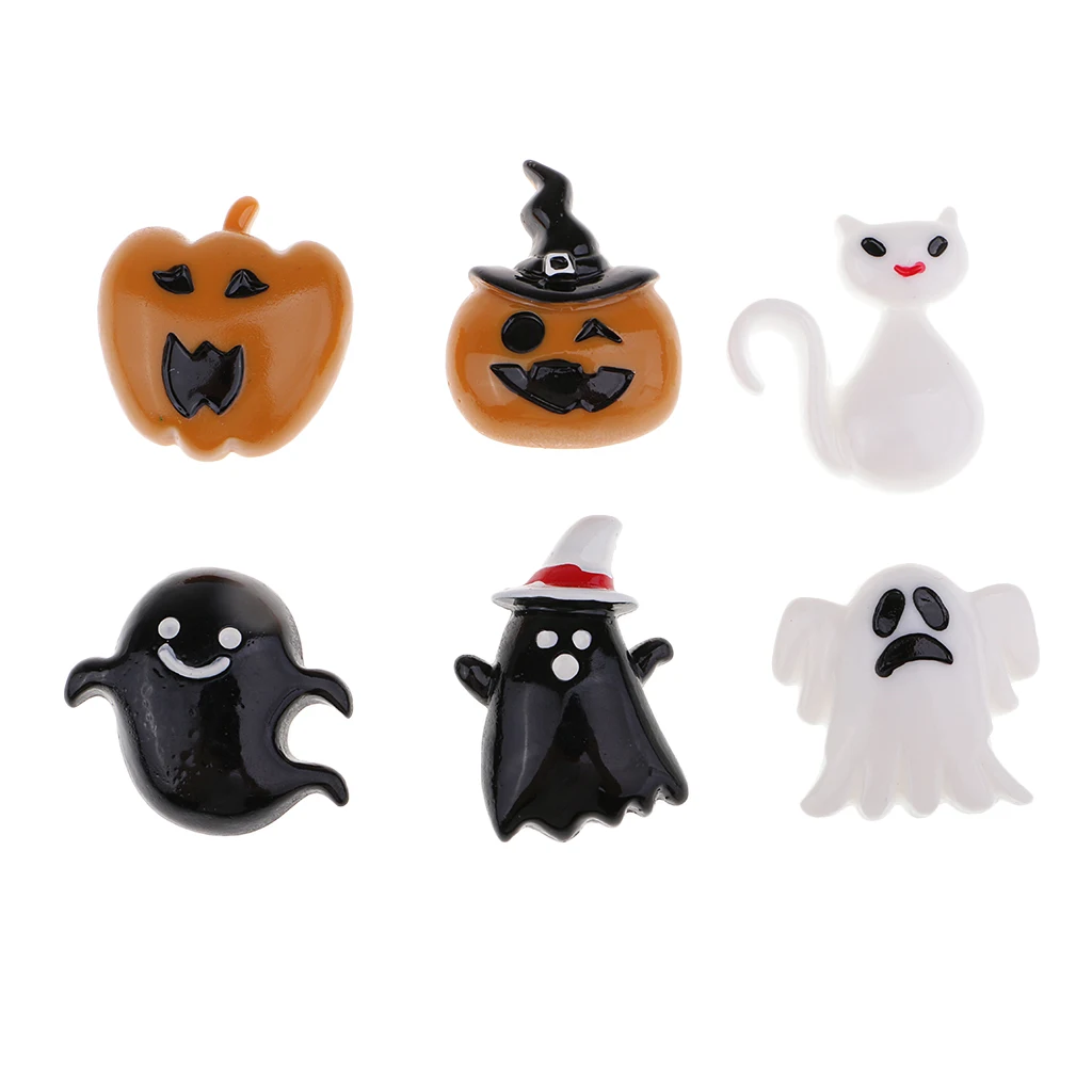 20pcs Flat Back Resin Cabochon Halloween Themes DIY Flatback Embellishment Scrapbooking Crafts Phone Case Decorations