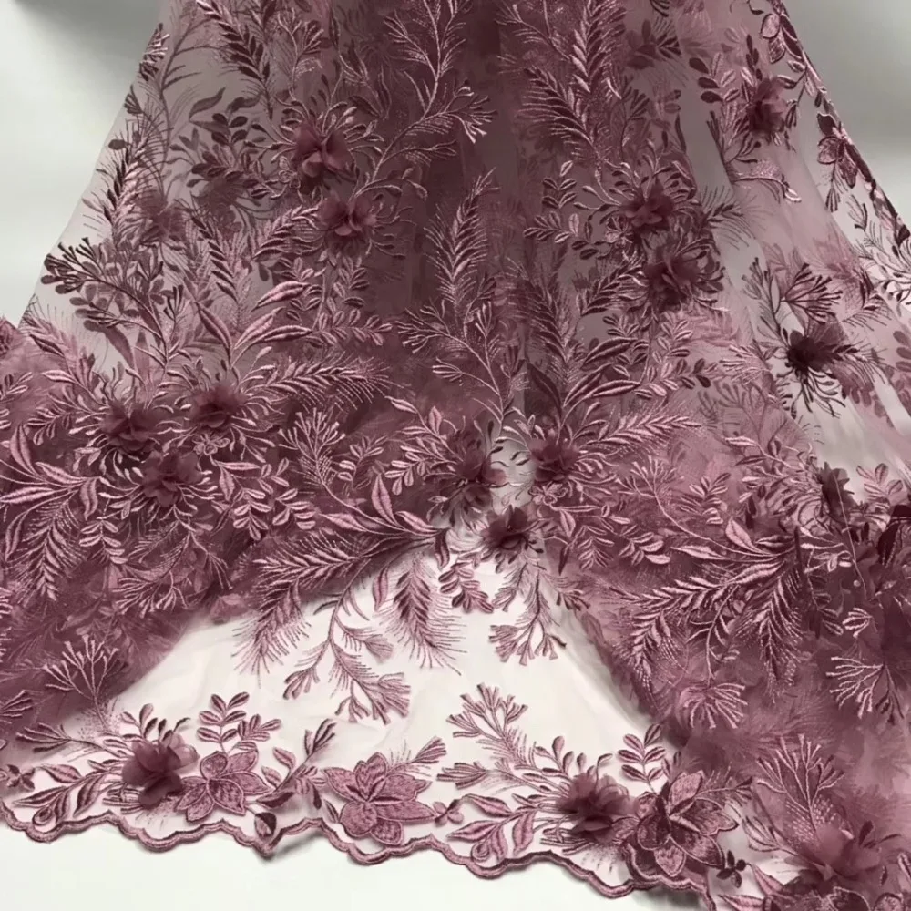 

New arrival African 3D flower embroidered lace fabrics high quality Applique lace fabric for weddding
