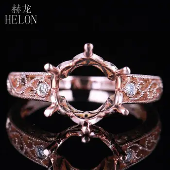 

HELON 9-10mm Round Engagement/Wedding Semi Mount Ring 14K Rose Gold Full Cut Natural Diamond Art Nouveau Women's Jewelry Ring