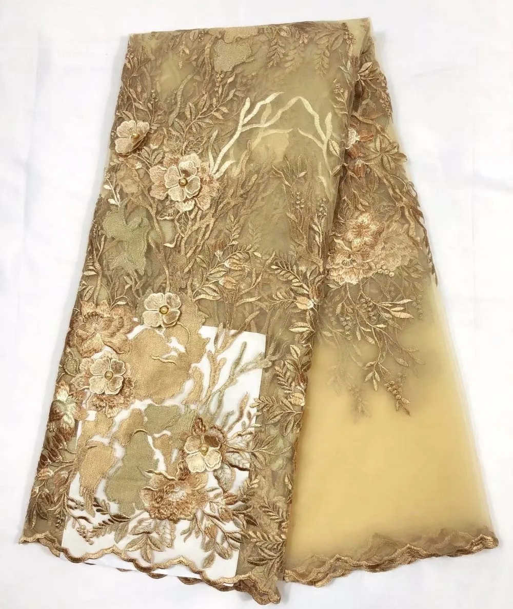 

New Design african cord lace High quality french lace fabric 3 d flowers and beads 2018 African lace fabric for nigerian Wedding