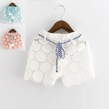 Шорты для маленьких девочек; коллекция года; летние детские шорты для девочек; Одежда для девочек; кружевная одежда принцессы; Детские шорты с поясом; одежда для малышей