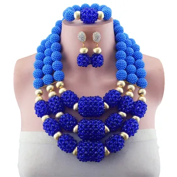 

Handmade Blue Women Costume Nigerian Wedding Copper Bridal Jewelry Set African Beads Jewelry Set 2018 New Arrival Free Shipping