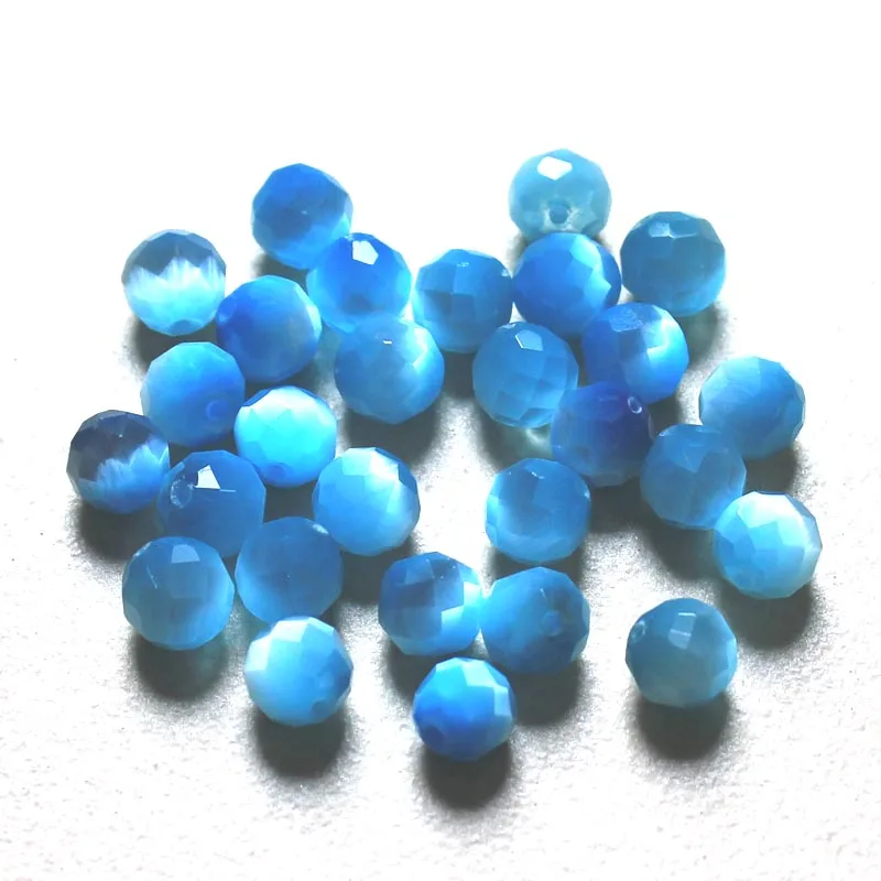 

Round shape faceted beads DIY Cat Eye Beads 100PCs Sky Blue color Beads Fit DIY Bracelet Necklace 7.8mm drop shipping