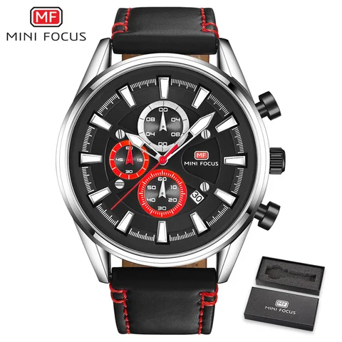 FOCUS Men Watch Top Luxury Brand Genuine Leather Chronograph Quartz Male Watches Multifunction Calendar Display Clock