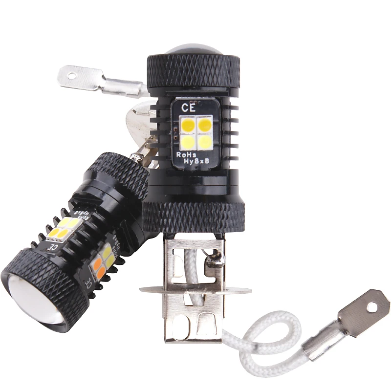 RXZ 2pcs H3 светодиодный высокой мощности 3030 светодиодный s 16smd для автомобильных противотуманных фар Дневные ходовые огни лампы DRL двойной цвет белый/янтарный переключаемый