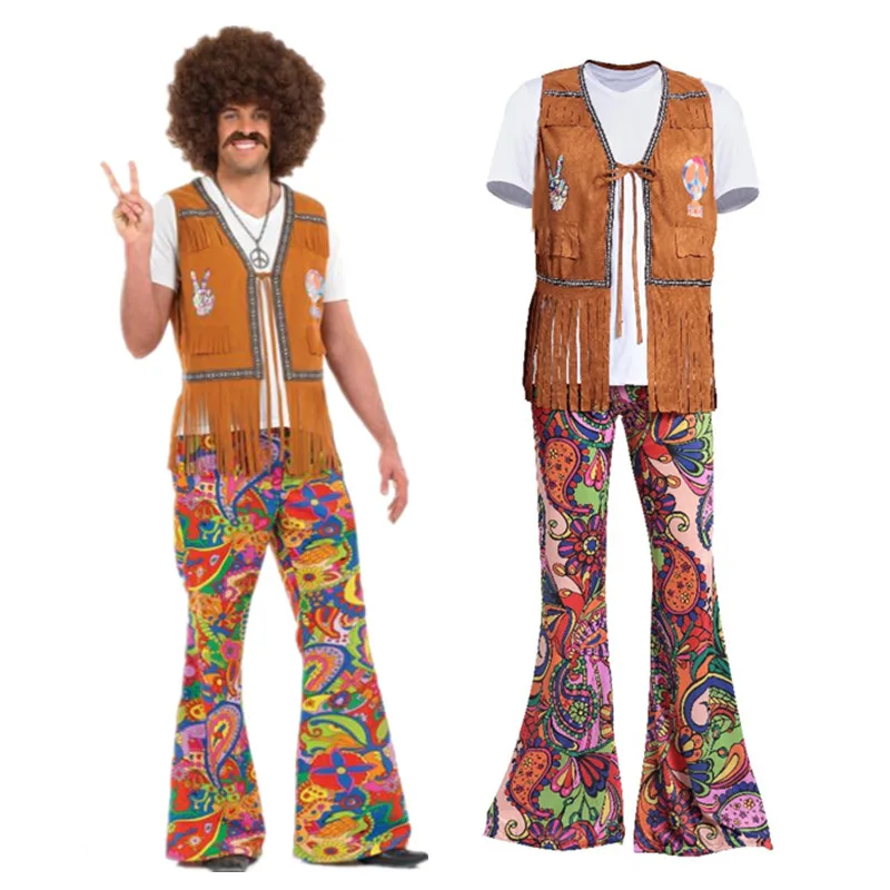 

M-XL Man Ladies 60s 70s Retro Hippie Go Go Girl Disco Costume Fancy Dress Print Hen Xmas Party Costume