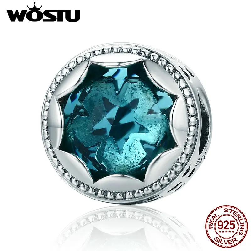 

WOSTU 100% 925 Sterling Silver Radiant Stars , Blue Crystal Charms Beads Fit Charm Bracelet For Women DIY Jewelry Gift CQC692