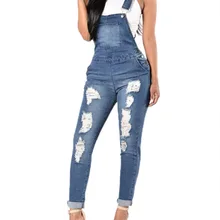 Рваные джинсы комбинезон-Новая мода синий стрейч джинсовые брюки Облегающий комбинезон для женщин джинсовый комбинезон размер S-3XL