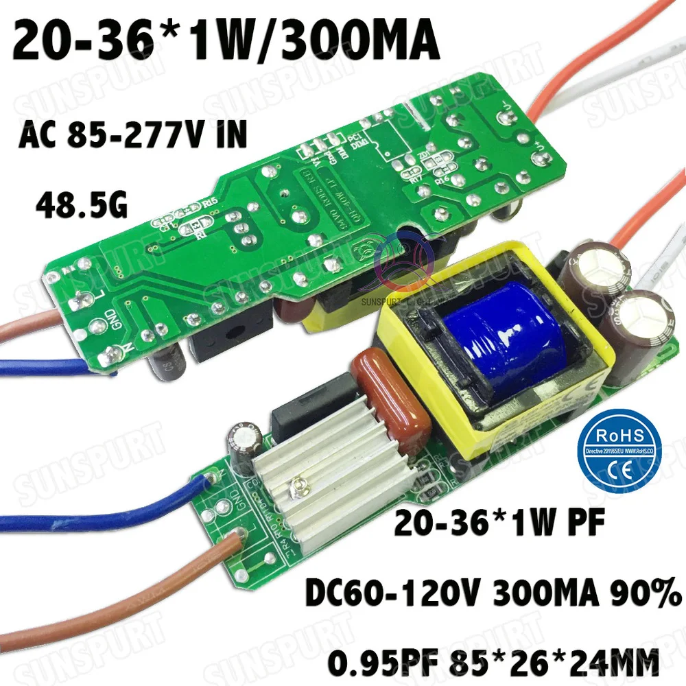3 штуки изоляция 36 Вт AC85-277V светодиодный драйвер 20-36x1W 300mA DC60-120V Светодиодный источник питания постоянный ток Светодиодный лампа
