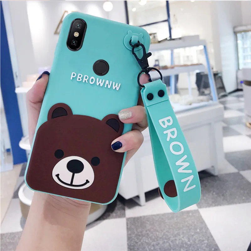 

For xiaomi mi A2 case xiaomi mi 6x case cover fashion 3d cartoon bear with strap soft silicone protective phone bag Hongmeng