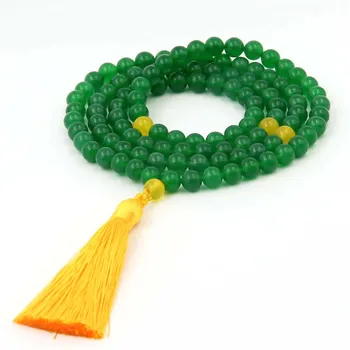 

8mm Natural Green Malay Jadeite 108 Beads Tassel Necklace or Strand Bracelet for Men or Women Yoga Healing Mala Reiki Jewelry