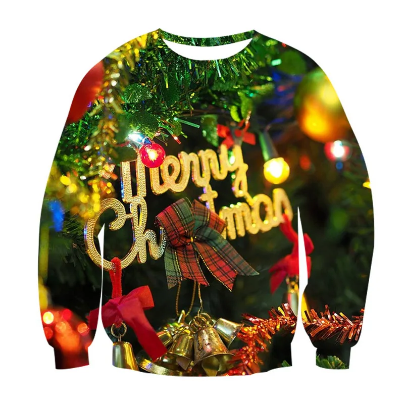  Unisex Men Women 2020 Ugly Christmas Sweatshirt Vacation Santa Elf Funny Christmas Fake Hair Jumper