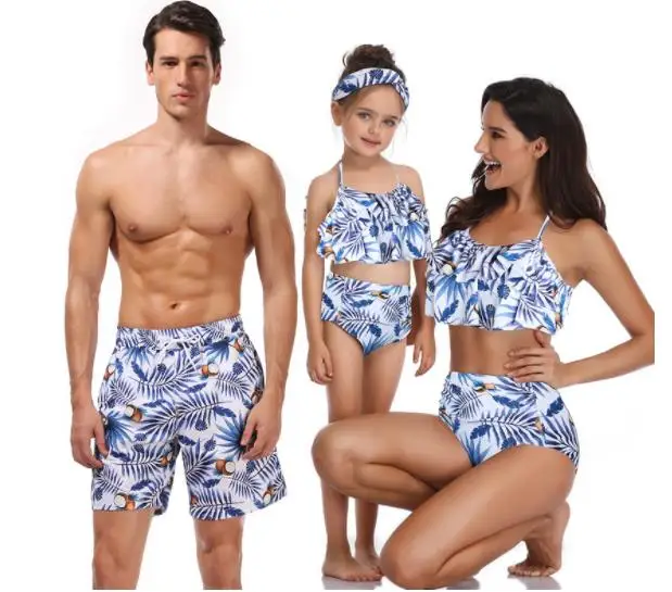 Dad Son Swimwear Beach Bath Swimsuits Family Look Bikini Mommy and Me Clothes Mom and Daughter Matching Dresses Outfits - Цвет: as picture 6