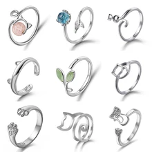 Belleper الوافدين الجدد الفضة العقيق ليف خواتم القط النساء قابل للتعديل حجم حلقة موضة الأزرق كريستال الكرة ذيل السمكة حورية البحر خواتم(China)