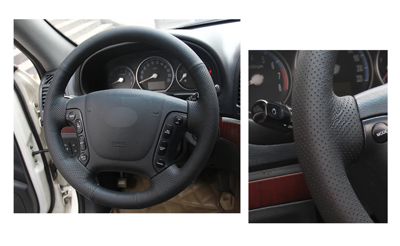Ручной работы черный искусственная кожа коричневый Чехол рулевого колеса автомобиля для hyundai Santa Fe 2007 2008 2009 2010 2011 2012