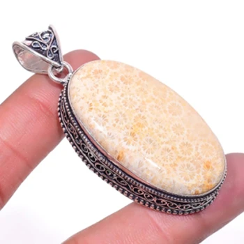 

Fosil Coral , Silver Overlay on Copper Antique Pendant , 60mm, P5817