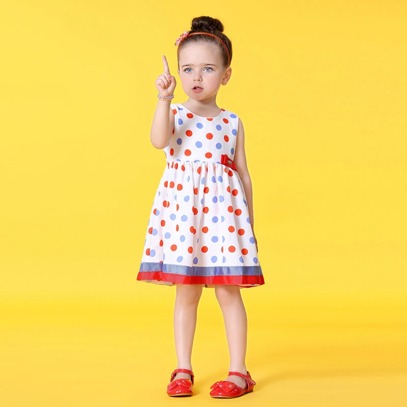 2017 Summer Cute Baby Little Girls Polka Dots Dress Colorful Dots Red Blue Sassy Button Decoration Bow Knot Age2345678 Years Old 2017 Summer Cute Baby Little Girls Polka Dots Dress Colorful Dots Red Blue Sassy Button Decoration Bow Knot Age2345678 Years Old