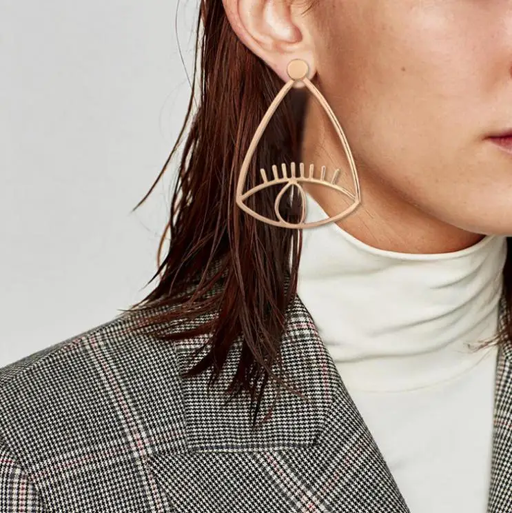 

Free Shipping Exaggerated Metal Eye Big Earrings Fashion Personality Geometry Triangle Women Stud Earrings Jewelry